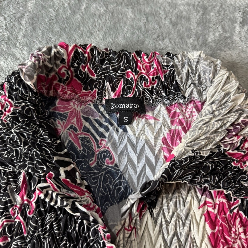 Komarov Womens Sz Small Crinkle Floral Print Collared Button Up Top Shirt - Picture 3 of 7